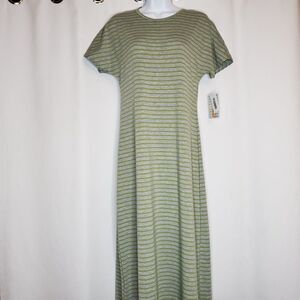 NEW Lularoe Stripe Maria Maxi Dress Sz XS Green Gray T-Shirt Dress